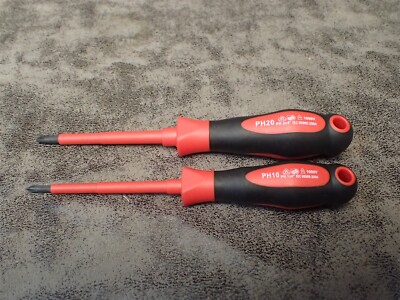 (Set of 2) EZ-RED (10D) 1000V insulated Philips PH2/PH1 Screwdrivers (BN156)