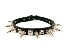 Spike Stud Punk Gothic  Choker Black Real Leather Snap Choker Collar Necklace