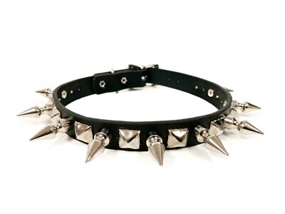 Spike Stud Punk Gothic Choker Black Real Leather Snap Choker Collar ...