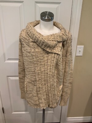 Yellow Bird Anthropologie Tan Asymmetrical Rib Knit Cardigan, Size Small