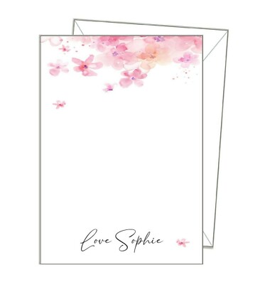 Personalisiertes Notizpapier mit Namen ROSA BLUMEN - A6 A5 A4 Schreibpapier, 14 & Umschläge