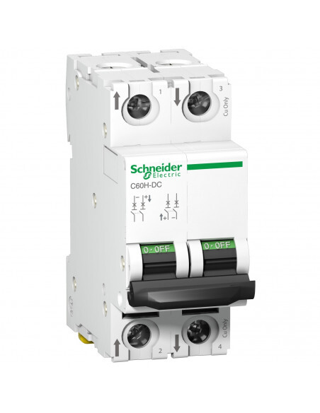 Disjoncteur C60H-DC Schneider Acti9 2P 10A courbe C pour installation électrique continue
