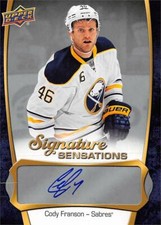 Cody Franson autographed hockey card 2016 Upper Deck Signature Sensations #SSCF