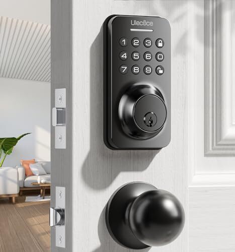 Smart Keyless Entry Deadbolt Lock with Handle Set in Black