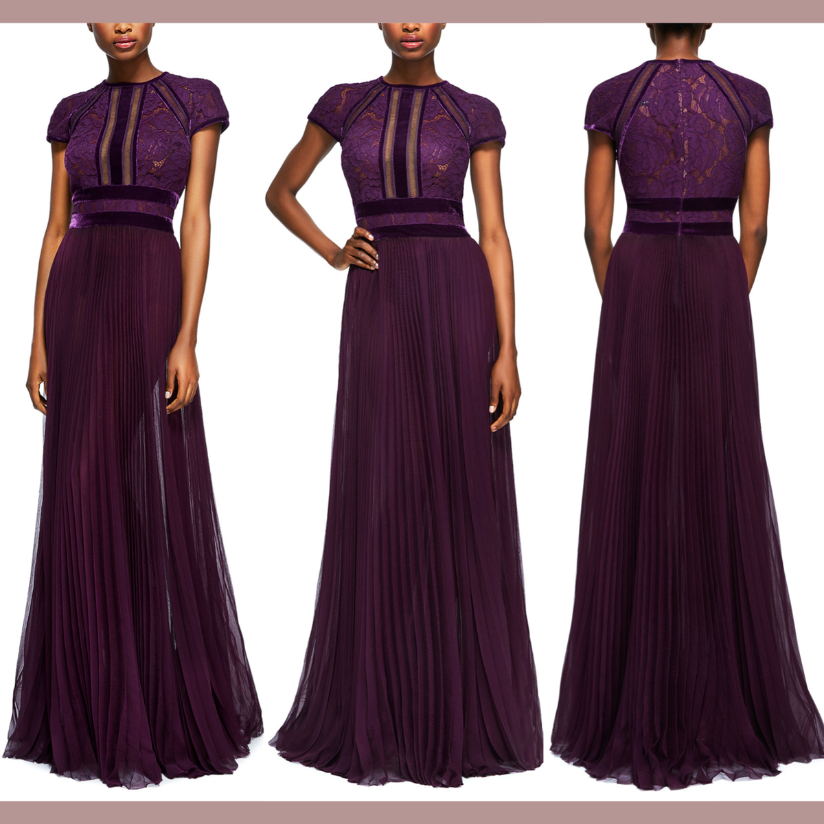 NEW $538 Tadashi Shoji Amanda Lace Chiffon A-Line Gown in