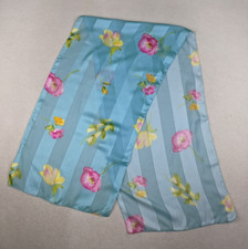BLUE FLORAL PRINT SHEER STRIPED RECTANGLE SCARF - 57" X 14.5"