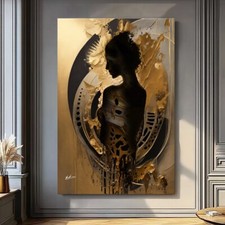 Leinwand Bild XXL Erotik Frauen Kunst Schwarz Gold Wandbilder Metall Optik 4974