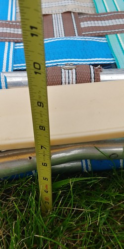 Folding Chaise Lounge Aluminum Webbed Lawn Chair Blue Brown Cream Beach Vintage - Picture 10 of 10