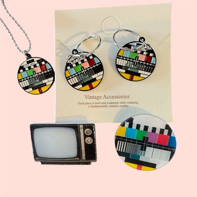 Old Fashion Retro Vintage Oma TV Signal Ohrringe Halskette Brosche Konvolut Funky