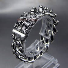 Heavy Gothic Stainless Steel Skulls Curb Link Cuban Chain Men's Biker Bracelet