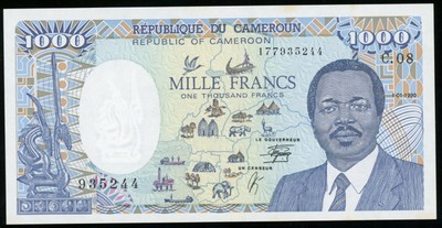 CAMEROON 1000 1,000 FRANCS 1990 P 26b UNC CAMEROUN
