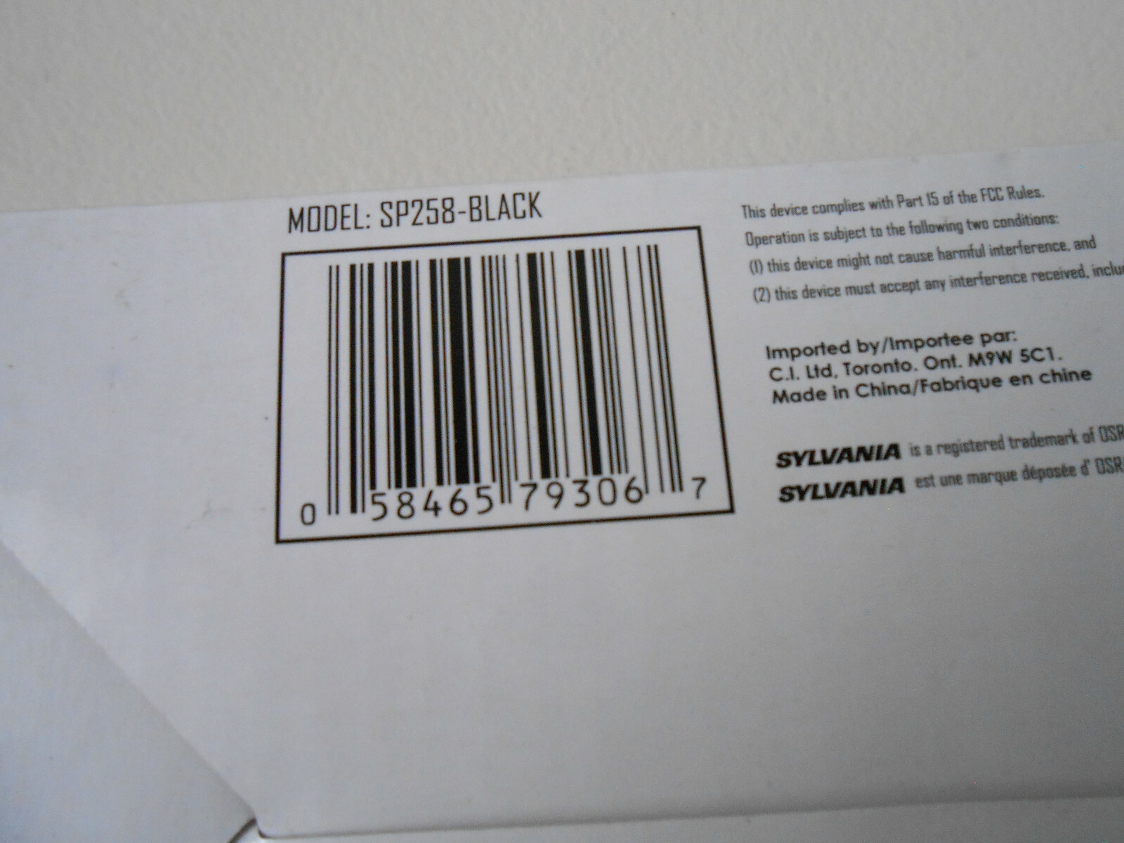 sylvania sp258