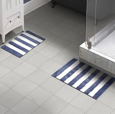 2 Piece Striped Plush Soft Cozy Polyester Bath Mat Set