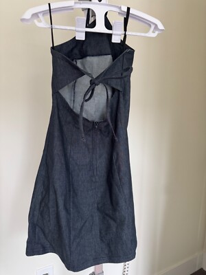 Jean Halter Dress Size 34 EU Dark Denim Short Tie Back Cotton Blend Summer Casua