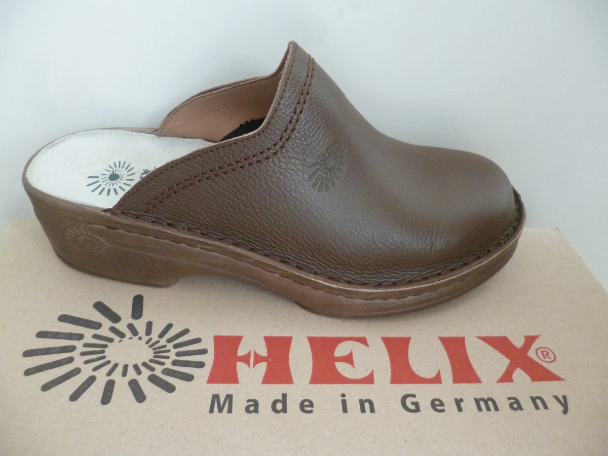 Helix Clogs Pantoletten Pantolette Pantoffel Schuhe Hausschuhe braun Leder