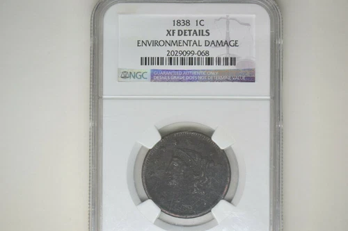 1838 Coronet Head Large Cent- NGC XF Details.  Environmental Damage