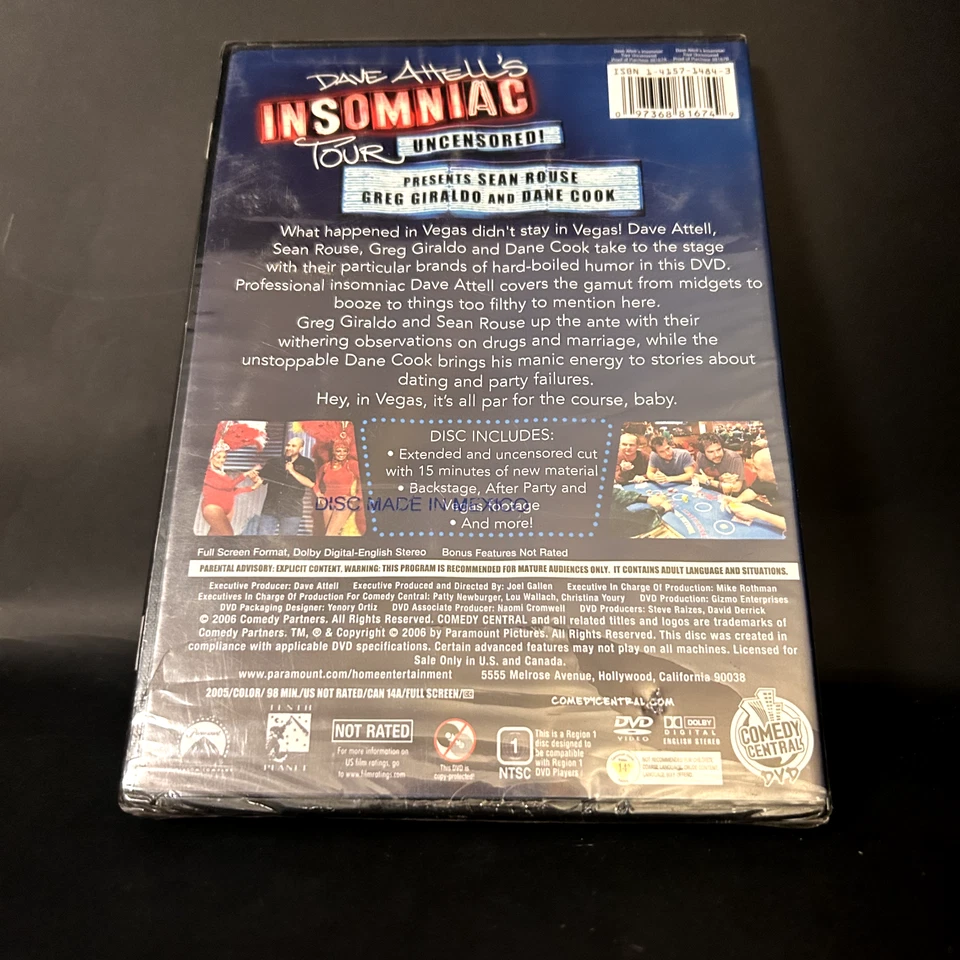 Dave Attellss Insomniac Tour Uncensored DVD 2006 R1 NTSC Factory Sealed OOP HTF - image 2 of 2
