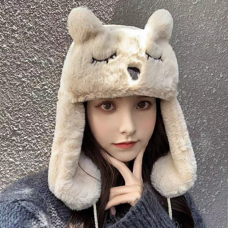 Lady Earflap Cap Ushanka Trapper Hat Faux Fur Warm Kawaii Cat Ear