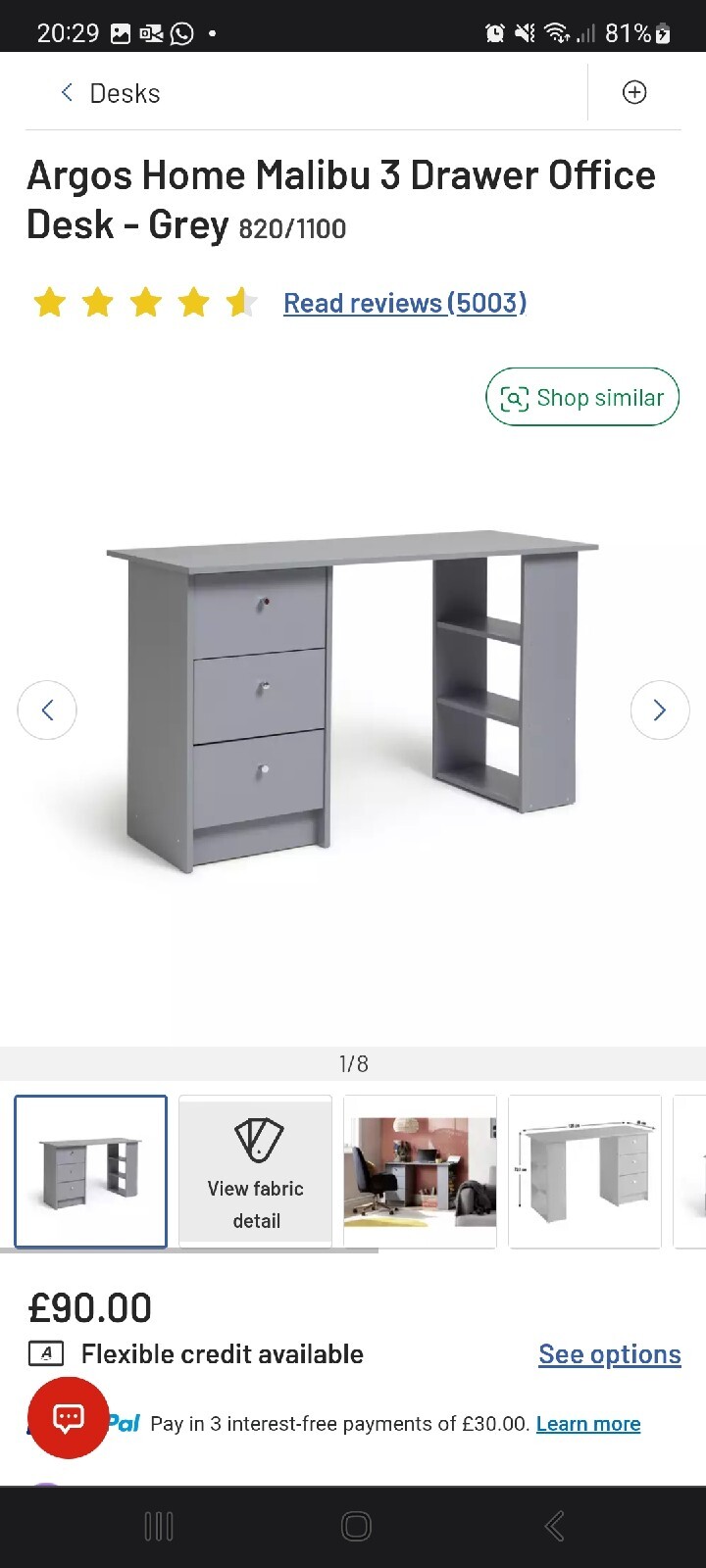 Argos Home Malibu 3 Drawer Office Desk Soft Grey eBay