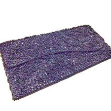 VTG Beaded  Sequins Evening Clutch Deep Black Purse Snap Lock Closure