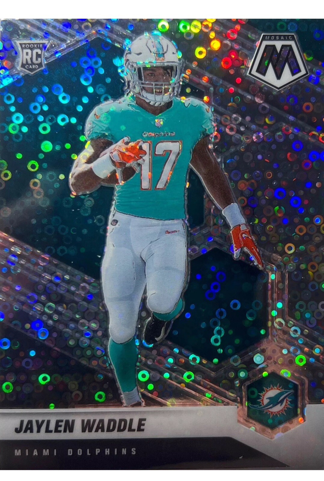 2021 Panini Mosaic Jaylen Waddle #308 No Huddle Disco Prizm RC Miami Dolphins