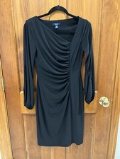 Size Medium Chaps Sexy Little Black Slinky Draped Dinner Dress Stretchy