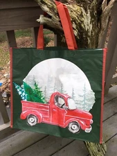 Vtg Red Old Pickup Truck Shopping Bag Holiday Xmas Trees Reusable Gift Tote~NWT