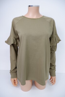 Lauren Ralph Lauren Damen Pullover Sweatshirt Oberteil Gr. L Large Khaki Grün Rüschen
