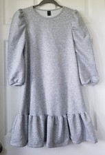 EMERY ROSE Gray French Terry Dress 3/4 Sleeve Ruffled Hem Women's Size M - NWT