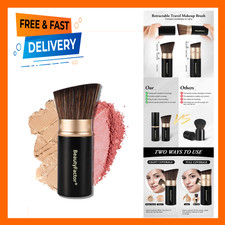 Retractable Kabuki Makeup Brush, Angled Top Travel Powder Brush for Liquid Cream