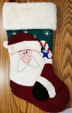 NEEDLEPOINT/HOOK CHRISTMAS STOCKING SANTA FACE  RED WHITE  VELVET BACK