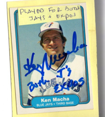 Autographed Ken Macha Both J's Expos added Blue Jays 1982 Fleer