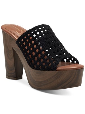 JESSICA SIMPSON Womens Black 1-1/2'' Platform Shelbie Slip On Heeled Sandal 8 M