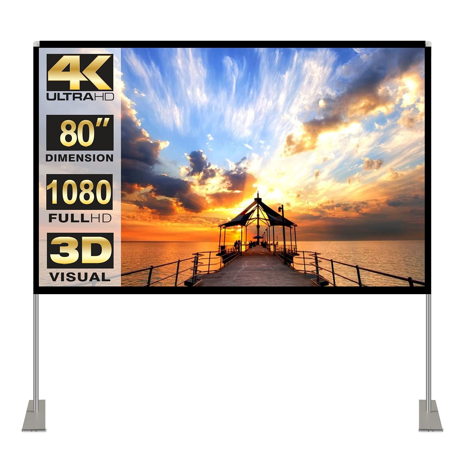 Schermo Proiettore 80 Pollici 16:9 con Treppiede - Cinema Portatile HD