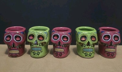 5 Sierra Tequila Day Of The Dead Skull Tiki Bar Shot Glass Ceramic NEVER USED 