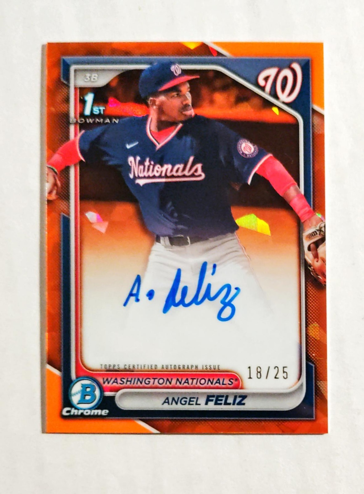 Angel Feliz 2024 1st Bowman Chrome AUTO Sapphire ORANGE REFRACTOR 18/25 RC z1