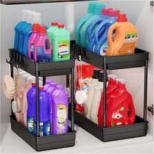 2 Pack Under Sink Storage - 2 Tier Kitchen Storage and Organisation Cupboard Org