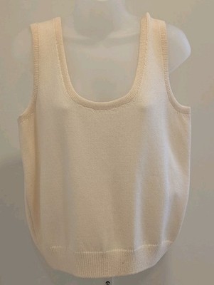 St John Basics sz MED Ivory Off White Santana Knit Scoop Neck Tank Excellent