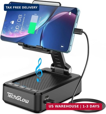 TechGlow Foldable Cellphone Stand with Bluetooth Speaker and Charging Function B