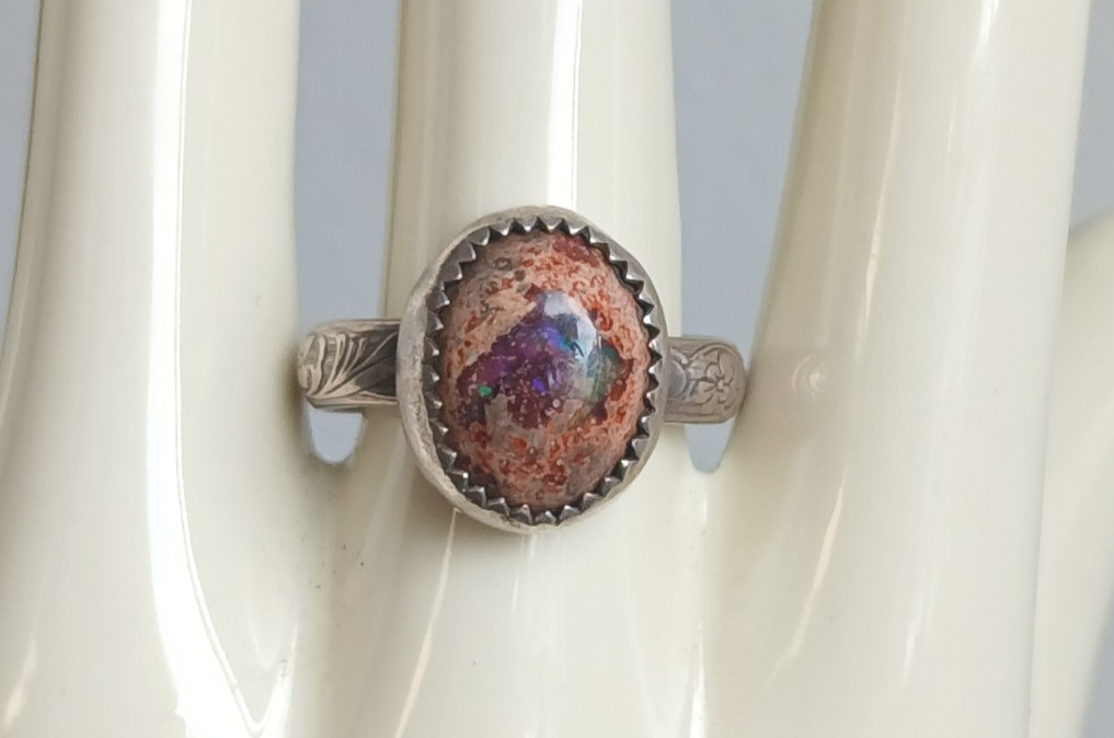 Sterling Artisan Boulder Opal Ring - image 6