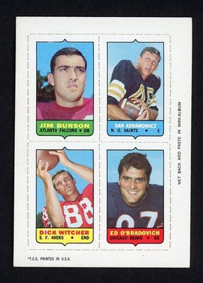 1969 Topps Football 4 in 1 BURSON/ABRAMOWICZ/WITCHER/O'BRADOVICH NM Condition