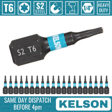 20 x T6 Torx 25mm 1" Impact Screwdriver Bits Star Magnetic 1/4" Universal KELSON