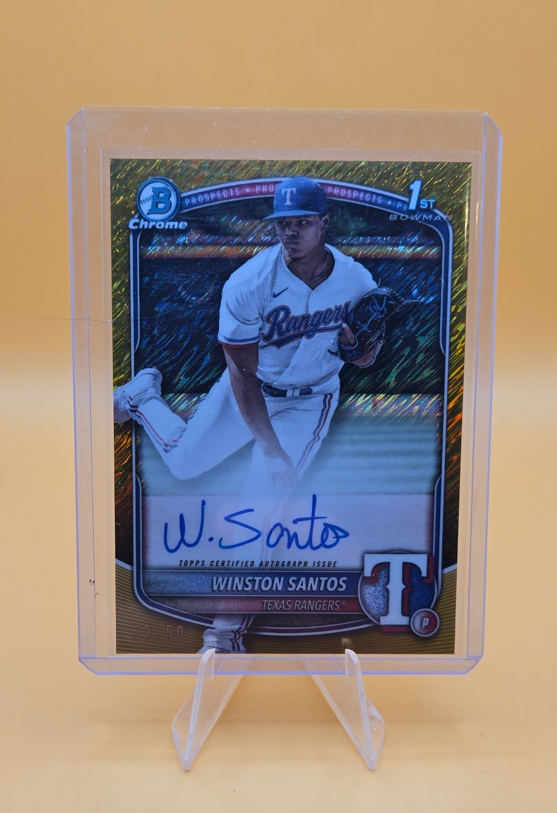 2025 Bowman Chrome Winston Santos #CPA-WS Gold Shimmer Auto /50