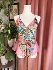 RARE Vintage Victoria  s Secret Gold Label Teddy, Size Medium, Rose Pink Floral