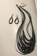 Handmade Black Multi Strand Seed Bead Necklac...