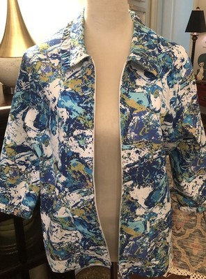 VTG Breckenridge Art To Wear Jacket Abstract Watercolor Ruffle Detail LP