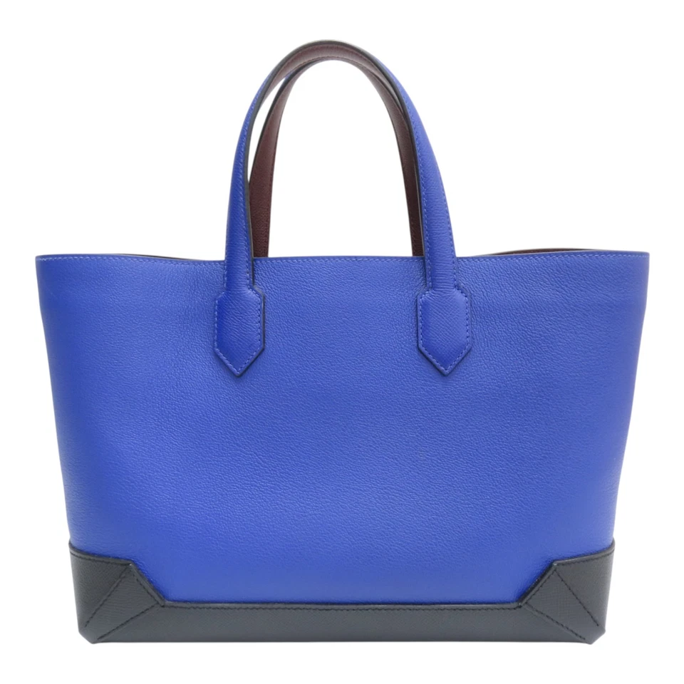 Bolso de Mano HERMES Maxi Box Cabas 30 Piel de Becerro Negro Azul A Stmap Foto 2 de 4