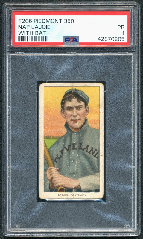 Nap Lajoie With Bat 1909-11 T206 Piedmont PSA 1 Baseball Card 350/25 Vintage MLB