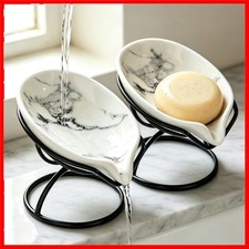 Elegant Leaf-Shaped Ceramic Soap Dish - Self-Draining Bar Holder - 2 Pack