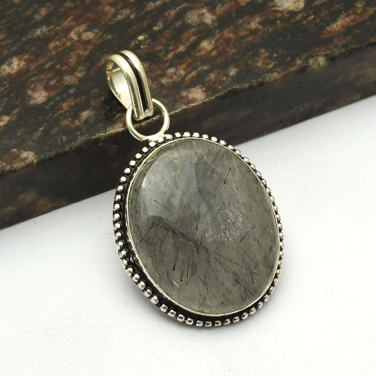 Black Rutile Gemstone Handmade Pendant Jewelry Propose Day Gift2.2